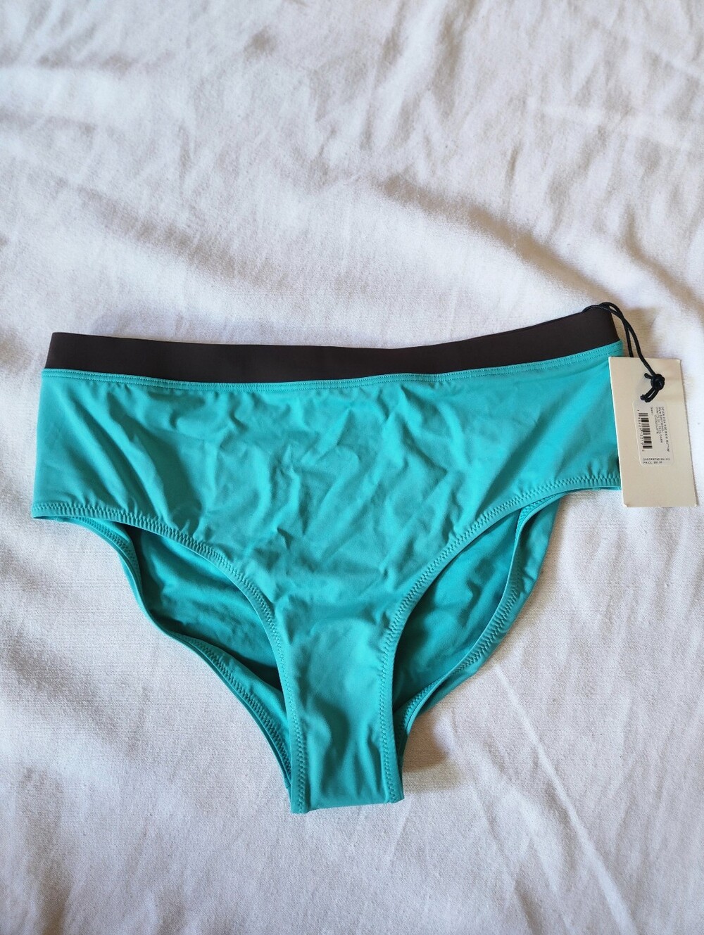 NWT STAUD Devon High Rise Bikini Bottom L Teal Chocolate Brown $95